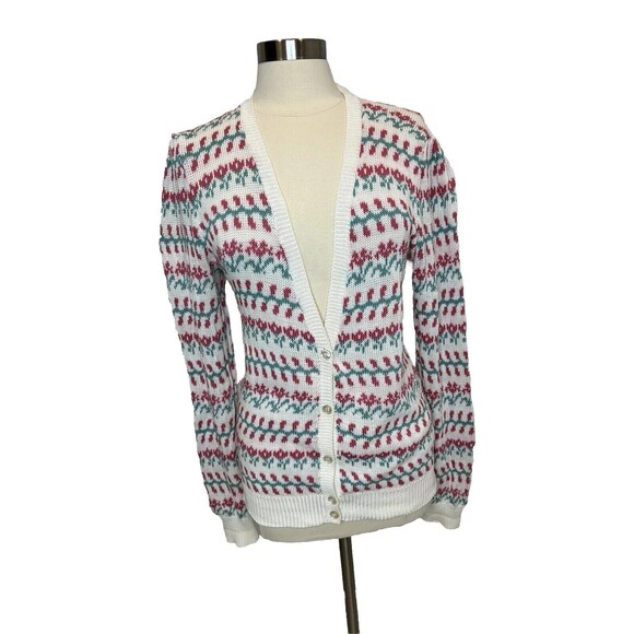 VTG Pringle of Scotland Sweater Long Cardigan Floral Cottage Core Grandpa Large - Picture 1 of 10